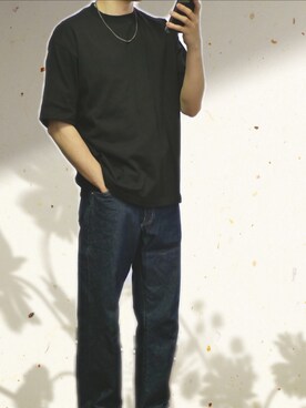 「WYM LIDNM（ウィム バイ リドム）のLOOSE FIT DENIM（デニムパンツ、ブルー系）」を使った、icedcoffeeさん（メンズ・166cm）の夏コーディネート
