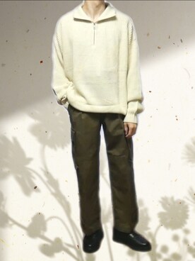 「WYM LIDNM（ウィム バイ リドム）のTUCK STRAIGHT HERITAGE CARGO（カーゴパンツ、グリーン系）」を使った、icedcoffeeさん（メンズ・166cm）の冬コーディネート