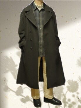「WYM LIDNM（ウィム バイ リドム）のアイテム（チェスターコート）」を使った、icedcoffeeさん（メンズ・166cm）の冬コーディネート