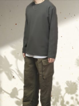 「WYM LIDNM（ウィム バイ リドム）のTUCK STRAIGHT HERITAGE CARGO（カーゴパンツ、グリーン系）」を使った、icedcoffeeさん（メンズ・166cm）の秋コーディネート