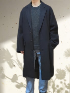 「WYM LIDNM（ウィム バイ リドム）のアイテム（チェスターコート）」を使った、icedcoffeeさん（メンズ・166cm）の冬コーディネート