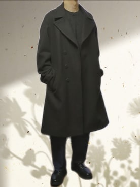 「WYM LIDNM（ウィム バイ リドム）のアイテム（チェスターコート）」を使った、icedcoffeeさん（メンズ・166cm）の冬コーディネート