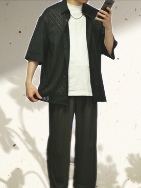 「WYM LIDNM（ウィム バイ リドム）のTUCK LOOSE DRAPE SLACKS（スラックス、グレー系）」を使った、icedcoffeeさん（メンズ・166cm）の夏コーディネート