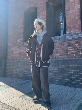 「GUコーデ」｜「アイテム（ハンチング/ベレー帽）」を使った、ﾊﾟェさん（レディース・166cm）の冬コーディネート