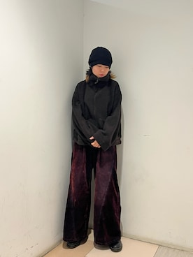 「アイテム（パンツ、レッド系）」を使った、ﾊﾟェさん（レディース・166cm）の冬コーディネート