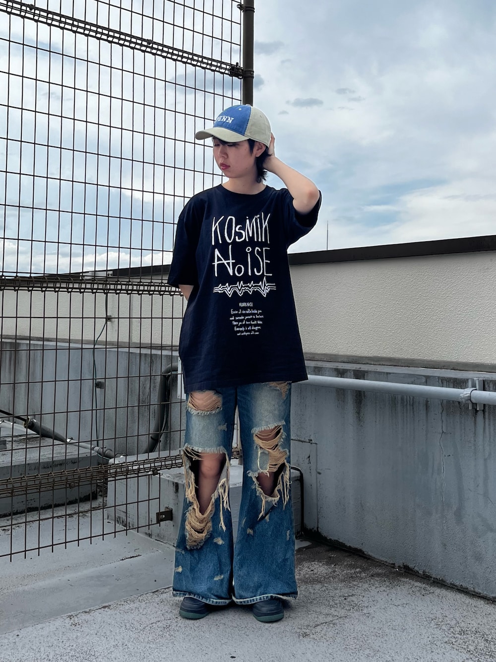 「デニム、ロゴT、夏ルックで気分アップ、キャップ、夏コーデ、夏服コーデ、夏物、GU、override 、override、OVERRIDE」｜「OVERRIDEのPennsylvania USC WASHED PIGMENT CAP / カレッジ（キャップ、ベージュ系）」を使った、ﾊﾟェさん（骨格ウェーブ・レディース・166cm）の夏コーディネートの1枚目の写真