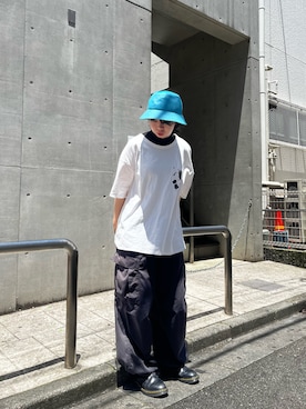 「アイテム（ハット、ブルー系）」を使った、ﾊﾟェさん（レディース・166cm）の夏コーディネート