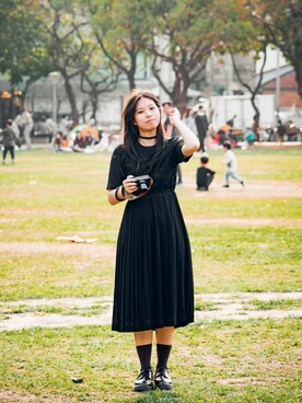 「VINTAGE（ヴィンテージ）のアイテム（ワンピース）」を使った、Yuさん（レディース・159cm）の冬コーディネート