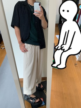 「Loose/ルース（ルース）のセミテーパード ドレープ ワイドスラックス（スラックス、ホワイト系）」を使った、masakiさん（メンズ・171cm）の夏コーディネート