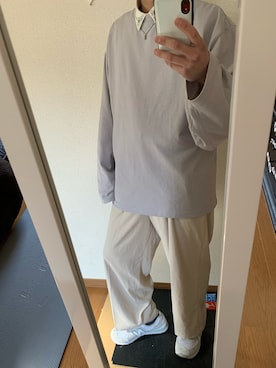 「Loose/ルース（ルース）のセミテーパード ドレープ ワイドスラックス（スラックス、ホワイト系）」を使った、masakiさん（メンズ・171cm）の春コーディネート