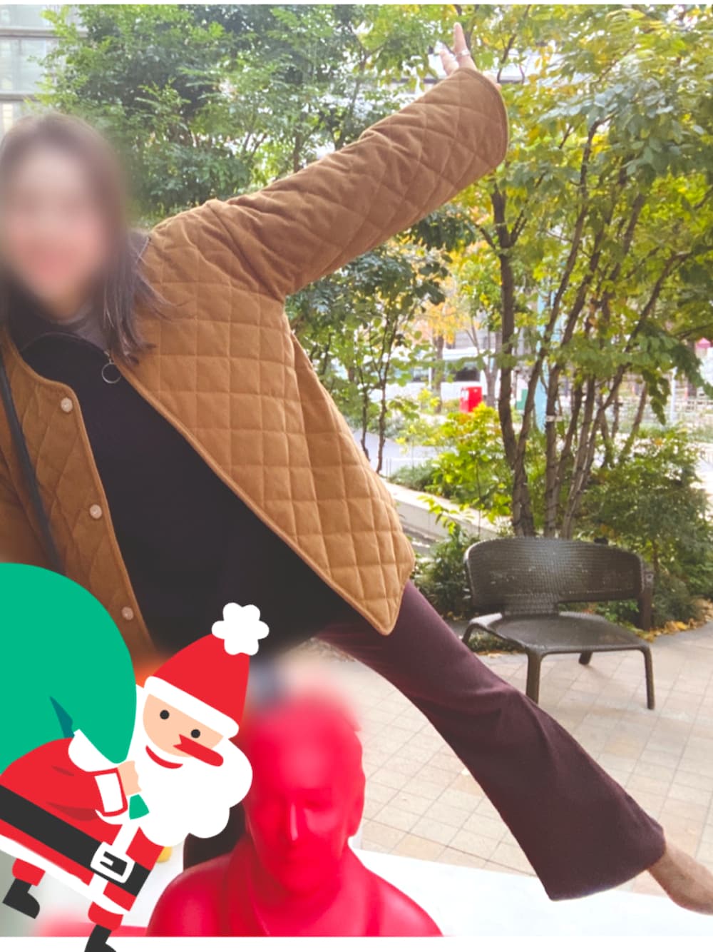 「休日コーデ、パンツスタイル、カジュアル、フレアパンツ、キルティング、キルティングコート」｜「archivesの中綿キルトベルト付きコート（その他アウター、イエロー系）」を使った、miisannocodeさん（レディース・165cm）の冬コーディネートの1枚目の写真