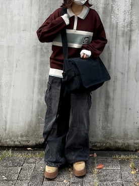 「アイテム（カーゴパンツ）」を使った、ヒカルさん（レディース・154cm）の冬コーディネート