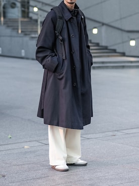 「アイテム（ステンカラーコート）」を使った、minimal +αさん（メンズ・173cm）の秋コーディネート