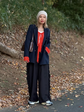 「アイテム（帽子）」を使った、あみぃさん（レディース・161cm）の秋コーディネート