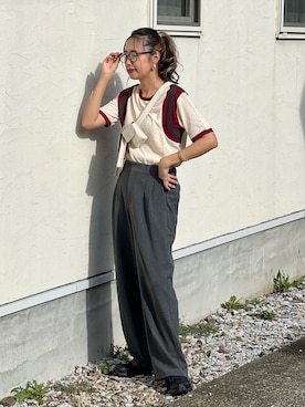 「SPINNS（スピンズ）のアイテム（メガネ）」を使った、あみぃさん（レディース・161cm）の秋コーディネート