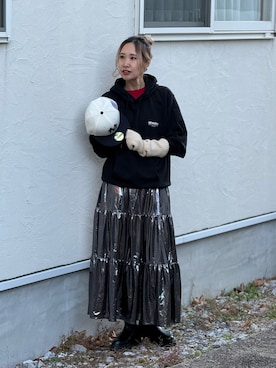 「アイテム（アームカバー）」を使った、あみぃさん（レディース・161cm）の冬コーディネート