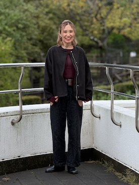 「アイテム（ノーカラージャケット）」を使った、あみぃさん（レディース・161cm）の秋コーディネート