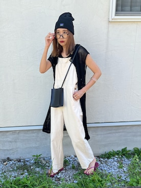 「ニットキャップ」｜「アイテム（オールインワン・サロペット）」を使った、あみぃさん（レディース・161cm）の夏コーディネート