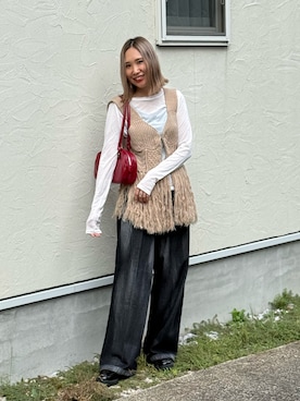 「アイテム（ボストンバッグ）」を使った、あみぃさん（レディース・161cm）の秋コーディネート
