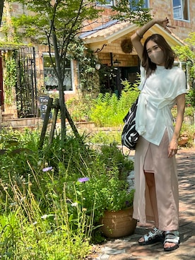 「デザイントップス」｜「アイテム（その他）」を使った、あみぃさん（レディース・161cm）の夏コーディネート