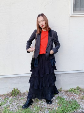 「ティアードスカート」｜「アイテム（ラッピングキット）」を使った、あみぃさん（レディース・161cm）の秋コーディネート