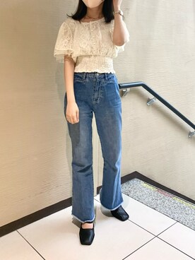 「one after another NICE CLAUP（ワンアフターアナザーナイスクラップ）のストラップ付ミュール（その他シューズ）」を使った、kobaさん（レディース・154cm）の夏コーディネート