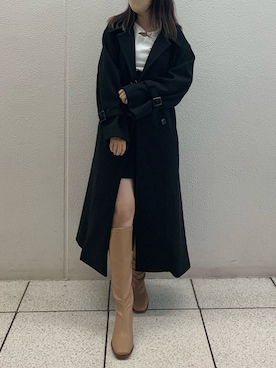 「one after another NICE CLAUP（ワンアフターアナザーナイスクラップ）のアイテム（ステンカラーコート）」を使った、kobaさん（レディース・154cm）の秋コーディネート