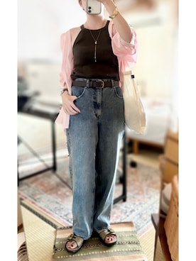 「ストライプシャツ」｜「アイテム（タンクトップ）」を使った、Shellyさん（レディース・160cm）の秋コーディネート