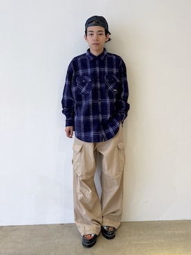 「アイテム（カーゴパンツ）」を使った、兵藤皐太郎さん（メンズ・168cm）の秋コーディネート