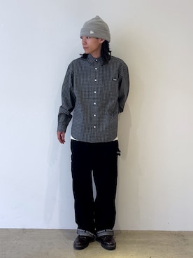 「NEW ERA（ニューエラ）のXLARGE×NEW ERA SLANTED OG CUFF BEANIE（ニットキャップ/ビーニー）」を使った、兵藤皐太郎さん（メンズ・168cm・20代）の秋コーディネート