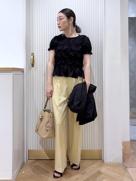 「Juze（ジュゼ）のアイスキューブヒールサンダル（サンダル、ブラック系）」を使った、namieさん（レディース・157cm）の夏コーディネート