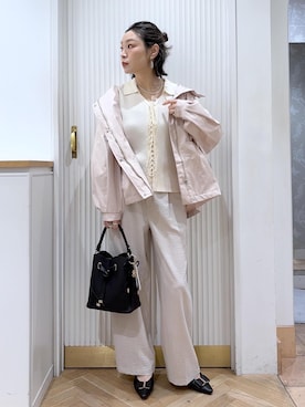 「VIS（ビス）の【累計10,000点突破】【2WAY】ハートカットバッグ（ハンドバッグ、ブラック系）」を使った、namieさん（レディース・157cm）の春コーディネート