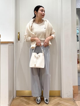 「ケーブルニット」｜「アイテム（スラックス）」を使った、namieさん（レディース・157cm）の冬コーディネート