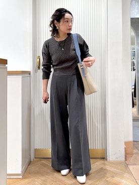 「ケーブルニット」｜「アイテム（アクセサリー）」を使った、namieさん（レディース・157cm）の冬コーディネート