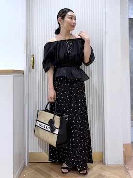 「Juze（ジュゼ）のアイスキューブヒールサンダル（サンダル、ブラック系）」を使った、namieさん（レディース・157cm）の夏コーディネート