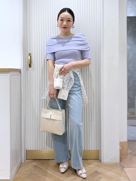「Juze（ジュゼ）のハートカットリボンパンプス（パンプス、ベージュ系）」を使った、namieさん（レディース・157cm）の夏コーディネート