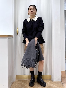 「ニット/セーター」｜「アイテム（シューズ）」を使った、namieさん（レディース・157cm）の冬コーディネート