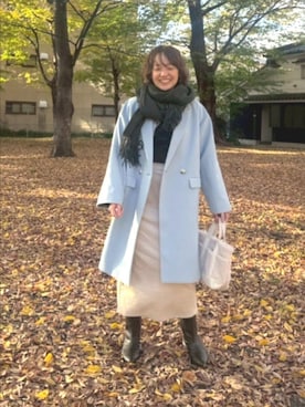 「アイテム（スカート、ベージュ系）」を使った、yuyuさん（レディース・159cm）の冬コーディネート