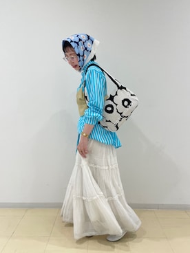 「ストライプシャツ」｜「アイテム（ブルー系）」を使った、marimekkostaffさん（レディース・155cm）の夏コーディネート