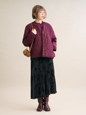 「marimekko（マリメッコ）の【バナー掲載特典付】Kapseli Piirto Unikko  / coat（ノーカラーコート、パープル系）」を使った、marimekkostaffさん（メンズ・176cm）の夏コーディネート