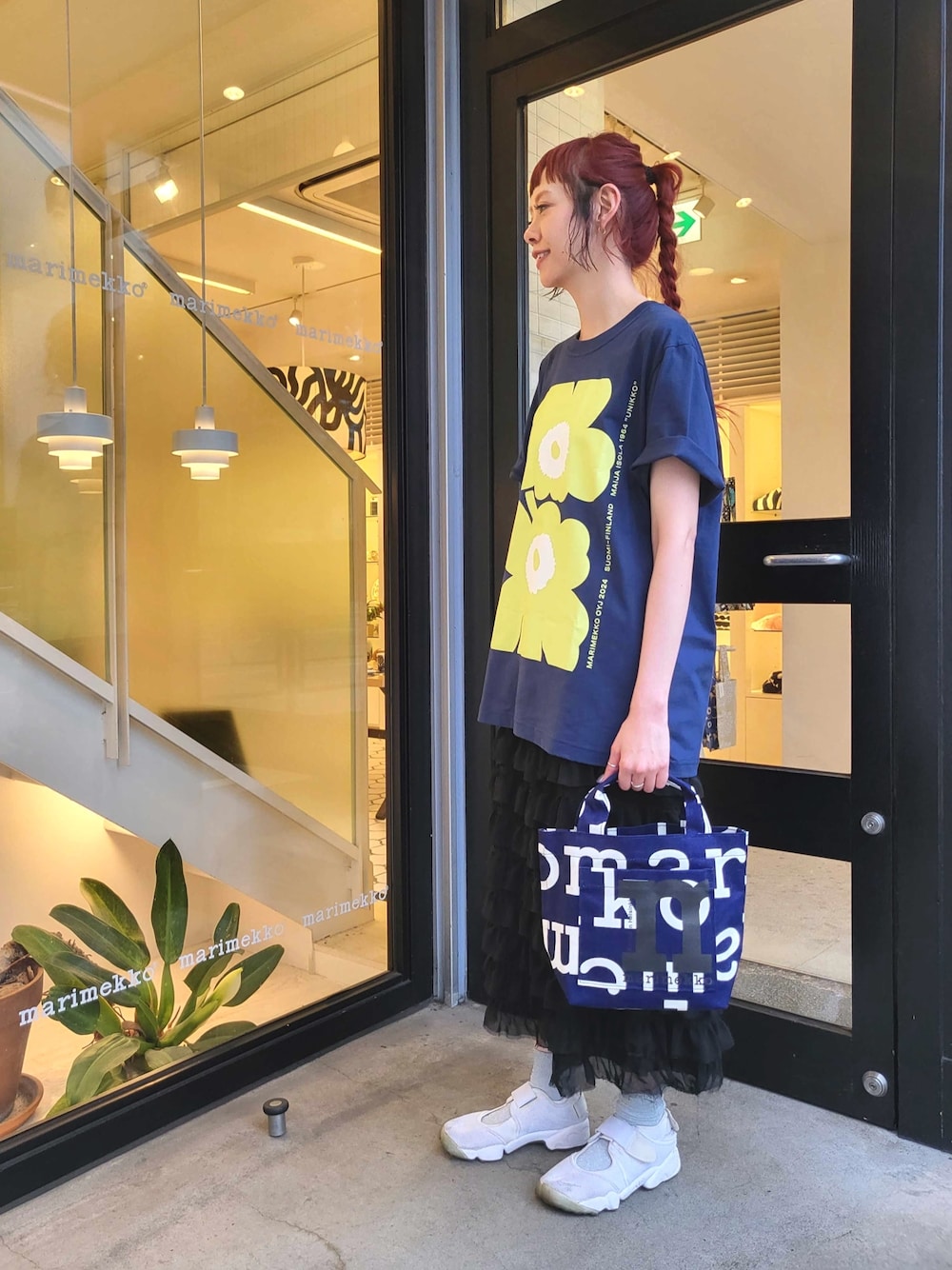 【未使用】マリメッコ ウニッコTシャツ｜Relax Fit｜ベージュ×ブラック 未使用】マリメッコ ウニッコTシャツ｜Relax Fit｜ベージュ