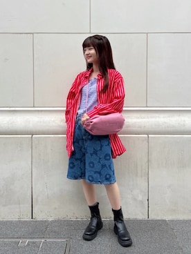 「デニムショートパンツ」｜marimekkostaffさん（レディース・153cm）の夏コーディネート