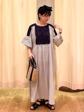 「Samansa Mos2（サマンサ モスモス）のモチーフレースワンピース（ワンピース）」を使った、シノさん（レディース・152cm）の春コーディネート