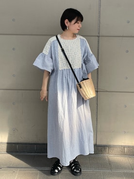 「Samansa Mos2（サマンサ モスモス）のモチーフレースワンピース（ワンピース）」を使った、シノさん（レディース・152cm）の春コーディネート