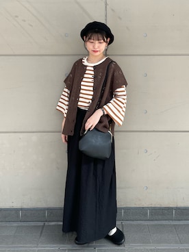 「重ね着ベストシーズン」｜「アイテム（帽子）」を使った、シノさん（レディース・152cm）の秋コーディネート