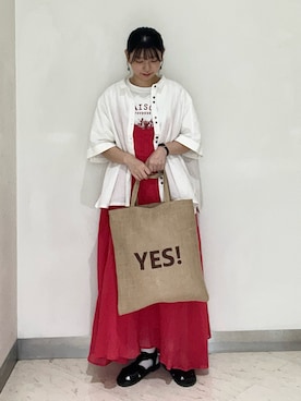 「アイテム（ワンピース/ドレス、レッド系）」を使った、シノさん（レディース・153cm）の冬コーディネート