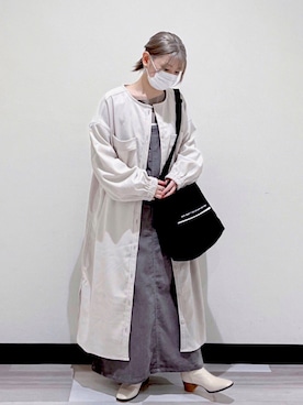 「Samansa Mos2 blue」｜「アイテム（シャツワンピース）」を使った、シノさん（レディース・152cm）の秋コーディネート