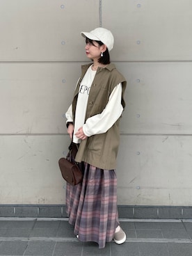 「重ね着ベストシーズン」｜「アイテム（ハンドバッグ）」を使った、シノさん（レディース・152cm）の秋コーディネート