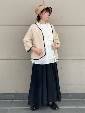 「Samansa Mos2（サマンサ モスモス）のインドコットン胸元レースブラウス（シャツ/ブラウス）」を使った、シノさん（レディース・152cm）の春コーディネート