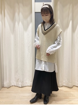 「Samansa Mos2 blue（サマンサモスモスブルー）のアイテム（ベスト）」を使った、た な かさん（レディース・157cm）の冬コーディネート